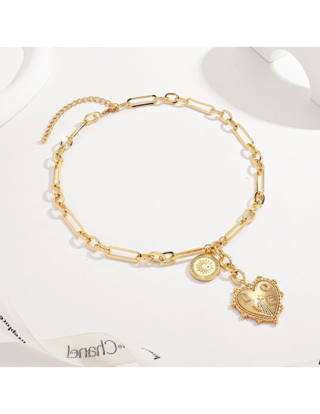 Collar Choker de Oro 18K con Colgante Corazón para Mujeres