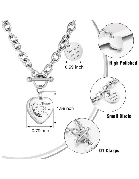 Collar de cremación XIUDA corazón acero inoxidable para cenizas Collar de cremación XIUDA corazón acero inoxidable para cenizas