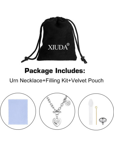 Collar de cremación XIUDA corazón acero inoxidable para cenizas