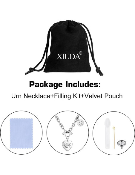 Collar de cremación XIUDA corazón acero inoxidable para cenizas Collar de cremación XIUDA corazón acero inoxidable para cenizas