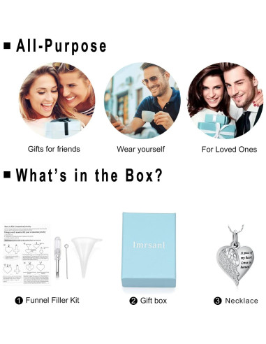 Collar de Urna de Cremación Imrsanl con Colgante Corazón