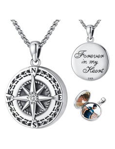Collar de Brújula de Plata Esterlina 925 con Locket y Cristales