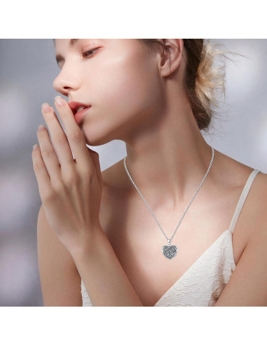 Collar Locket de Plata Esterlina 925 Corazón Rosa 20mm