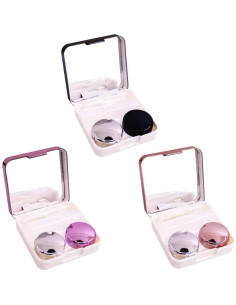 Estuche para Lentes de Contacto YuCool - 3 Piezas, Doble Caja, Espejo, Botella, Pinzas - Negro, Oro Rosa, Rosa 2