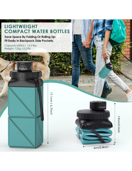 Botella de Agua Plegable Popdigito 420ml Silicona Verde