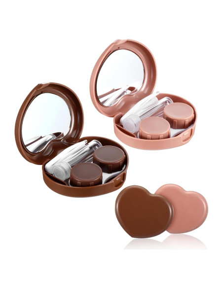 Estuche para Lentes de Contacto XLIUAX 2 Pcs Marrón Portátil