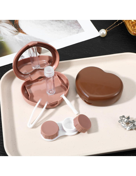 Estuche para Lentes de Contacto XLIUAX 2 Pcs Marrón Portátil