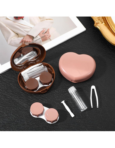 Estuche para Lentes de Contacto XLIUAX 2 Pcs Marrón Portátil