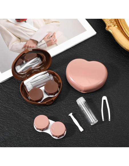 Estuche para Lentes de Contacto XLIUAX 2 Pcs Marrón Portátil