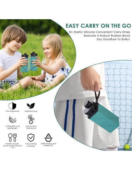 Botella de Agua Plegable Popdigito 420ml Silicona Verde