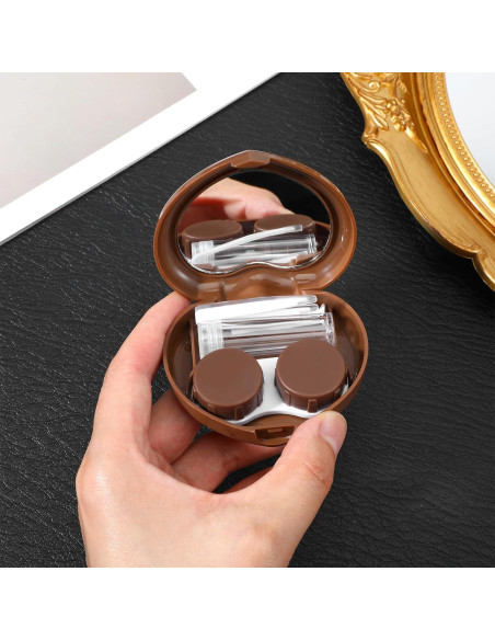 Estuche para Lentes de Contacto XLIUAX 2 Pcs Marrón Portátil
