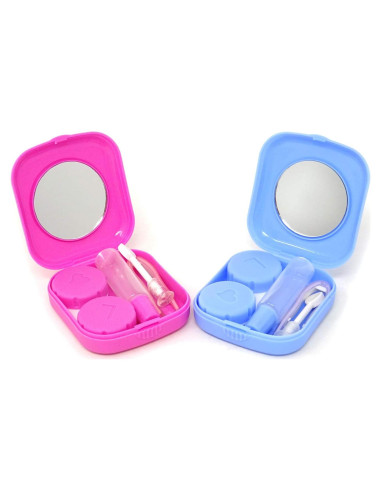 Estuche de Lentes de Contacto Portátil Honbay 2 Piezas Azul/Rosa