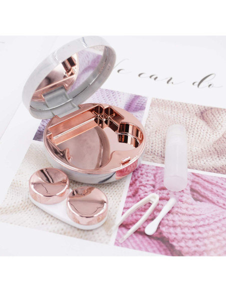 Estuche de Lentes de Contacto Honbay Redondo Dorado Rosa