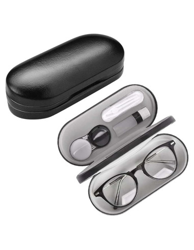 Estuche de Gafas 2 en 1 Negro con Lentes de Contacto