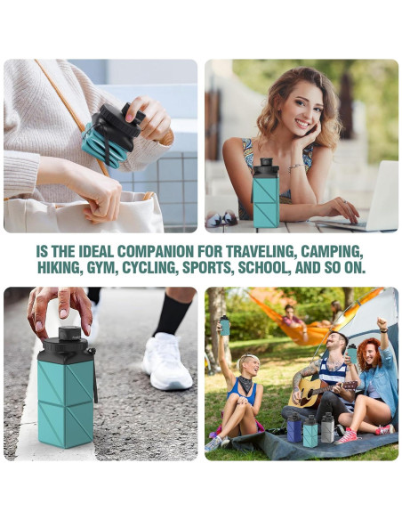 Botella de Agua Plegable Popdigito 420ml Silicona Verde