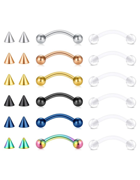 Joyería de Piercing de Ceja FECTAS 24 Piezas 16G Hipoalergénica