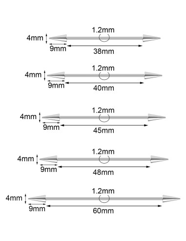 Aretes de Barra Industrial Acero Quirúrgico 38-60mm 5 Piezas