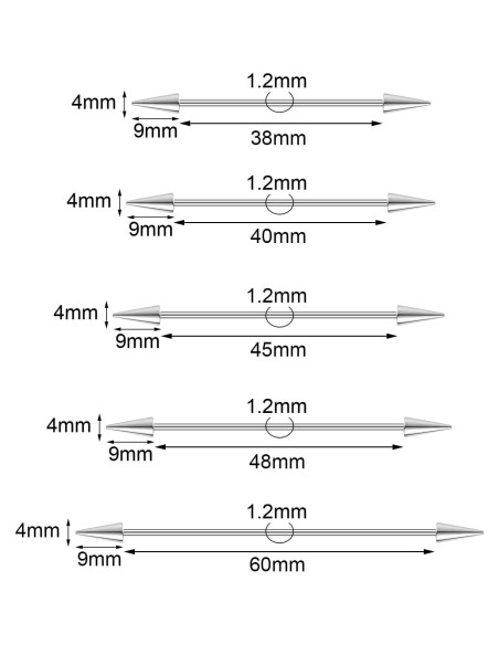 Aretes de Barra Industrial Acero Quirúrgico 38-60mm 5 Piezas