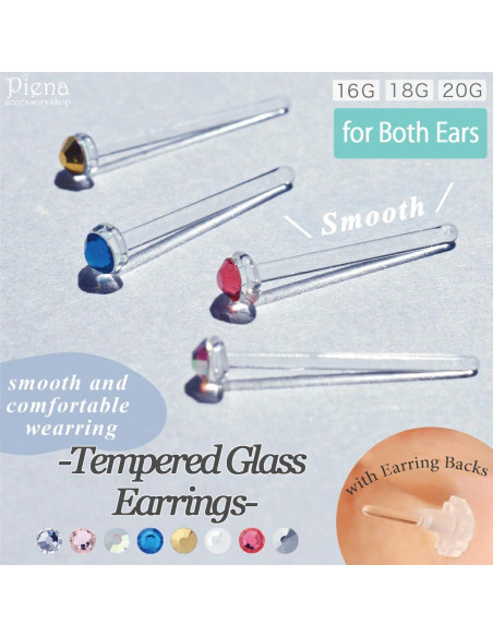 Pendientes de Stud de Vidrio Templado Piena 16G 10mm Hipoalergénicos