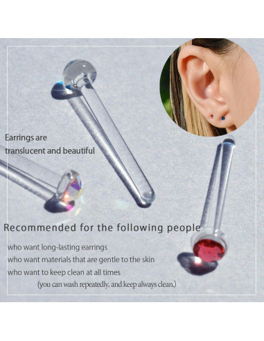 Pendientes de Stud de Vidrio Templado Piena 16G 10mm Hipoalergénicos
