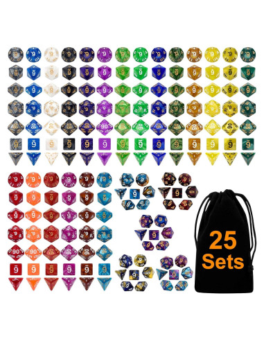 Juego de Dados Poliedricos DND Awpeye 25 Piezas con Bolsa