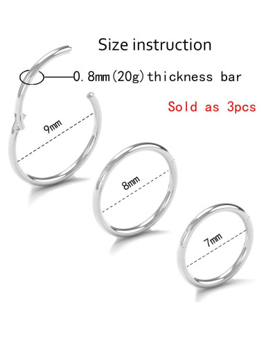 Aros de Nariz Hipoalergénicos NewkeepsR 20G Acero Quirúrgico