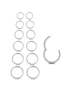 12 Aros Nasales 316L Acero Quirúrgico Plata 6-12mm 18G