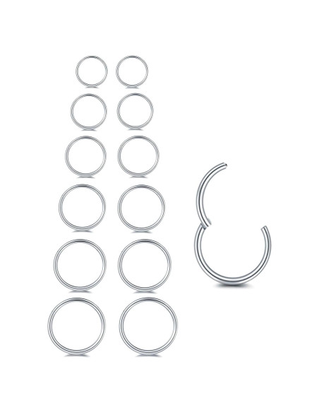12 Aros Nasales 316L Acero Quirúrgico Plata 6-12mm 18G