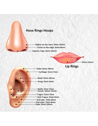 12 Aros Nasales 316L Acero Quirúrgico Plata 6-12mm 18G