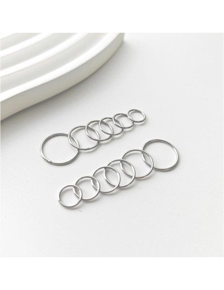 12 Aros Nasales 316L Acero Quirúrgico Plata 6-12mm 18G