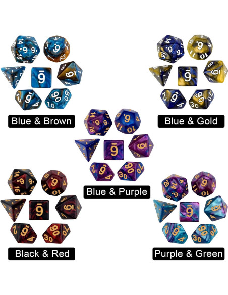 Juego de Dados Poliedricos DND Awpeye 25 Piezas con Bolsa