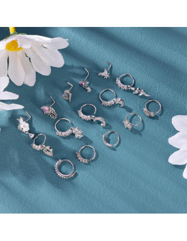 15PCS Anillos de Nariz Vegolita 20G Acero Inoxidable Mujeres