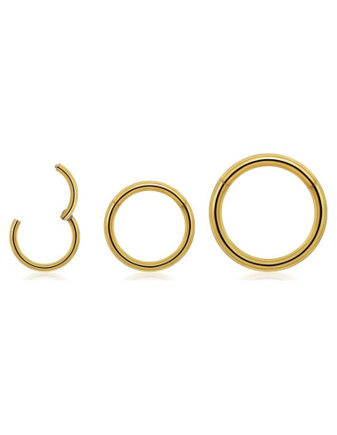 Anillos de Nariz Acero Inoxidable 20G 6-10mm Dorado - 3 Piezas