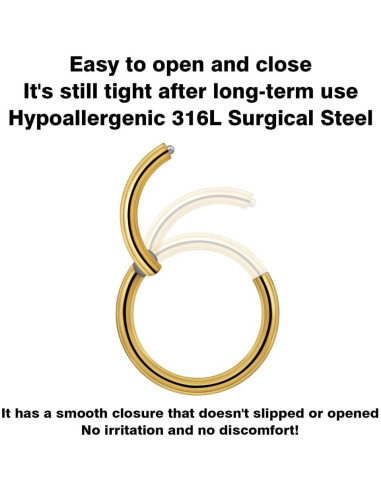 Anillos de Nariz Acero Inoxidable 20G 6-10mm Dorado - 3 Piezas