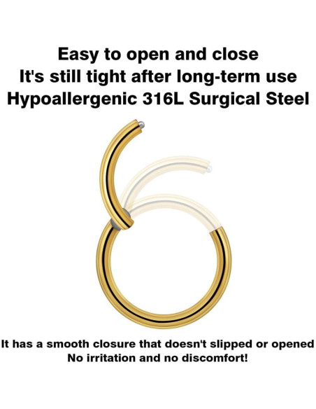 Anillos de Nariz Acero Inoxidable 20G 6-10mm Dorado - 3 Piezas