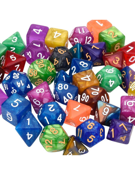 Juego de Dados Poliedricos DND Awpeye 25 Piezas con Bolsa