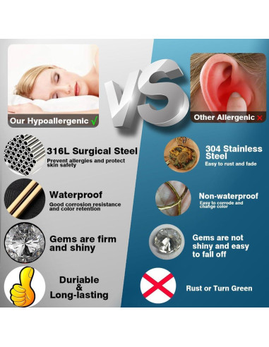 Anillos de Nariz Acero Inoxidable 20G 6-10mm Dorado - 3 Piezas