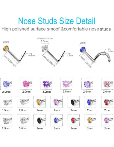 24 Piezas Aros y Studs de Nariz Dorados Acero Inoxidable 20G
