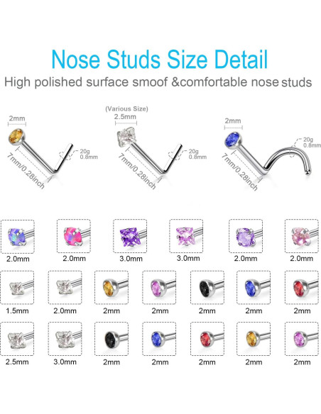 24 Piezas Aros y Studs de Nariz Dorados Acero Inoxidable 20G