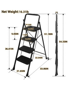 Escalera Plegable RIKADE 4 Peldaños Antideslizante Negra 2
