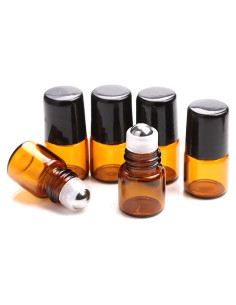 Botellas de vidrio ámbar 1ml con rodillo y tapas negras - 25 unidades