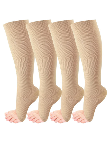 4 Pares de Medias de Compresión CACASO Punta Abierta 15-20 mmHg