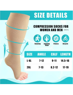 4 Pares de Medias de Compresión CACASO Punta Abierta 15-20 mmHg 2