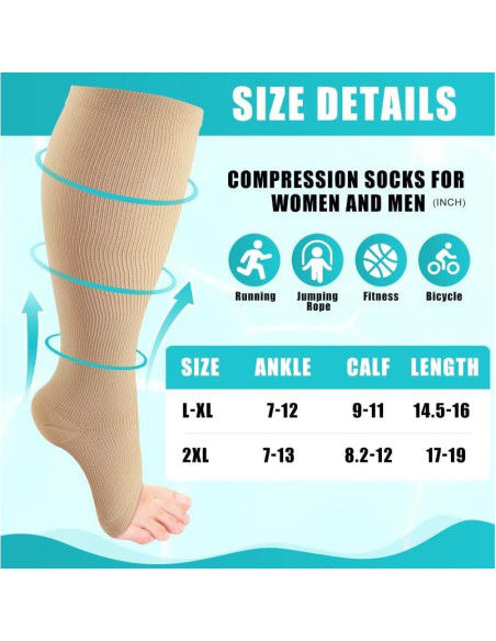 4 Pares de Medias de Compresión CACASO Punta Abierta 15-20 mmHg