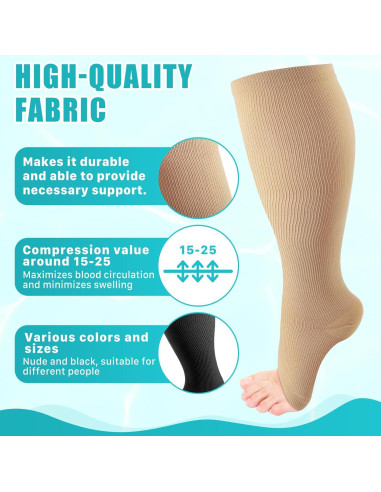 4 Pares de Medias de Compresión CACASO Punta Abierta 15-20 mmHg