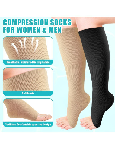 4 Pares de Medias de Compresión CACASO Punta Abierta 15-20 mmHg