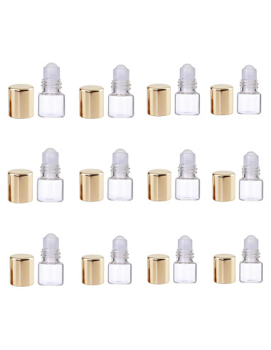 12 Botellas de Vidrio Roll-on WLngtv 1ml Doradas Reutilizables