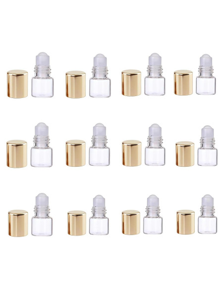 12 Botellas de Vidrio Roll-on WLngtv 1ml Doradas Reutilizables