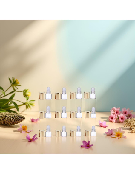 12 Botellas de Vidrio Roll-on WLngtv 1ml Doradas Reutilizables