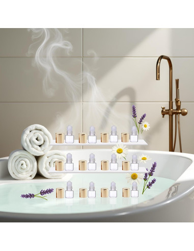 12 Botellas de Vidrio Roll-on WLngtv 1ml Doradas Reutilizables